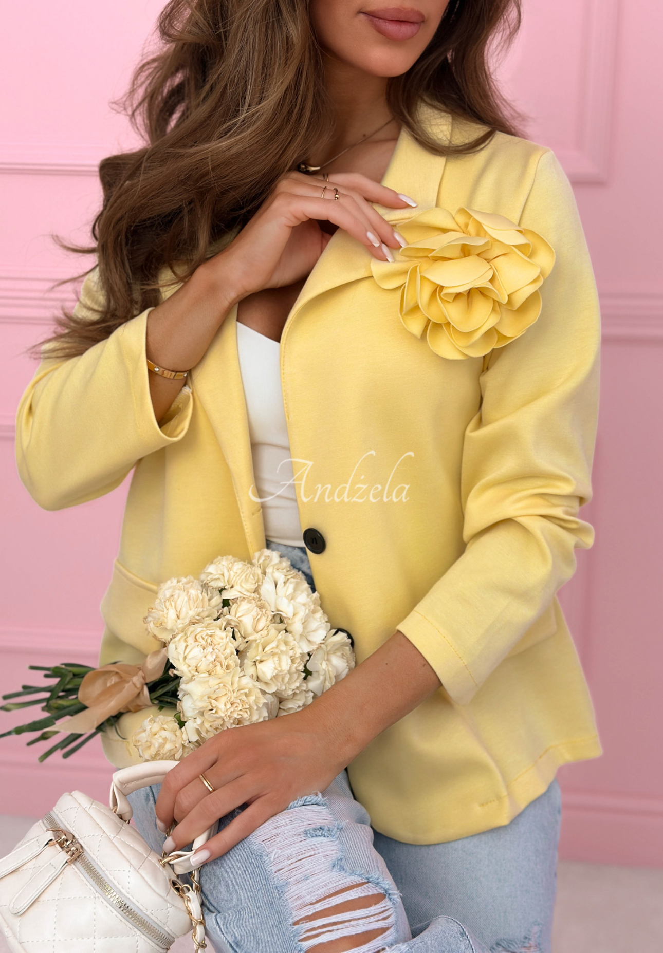 Blazer mit Rose und Viskose Elegant Rosalia Gelb