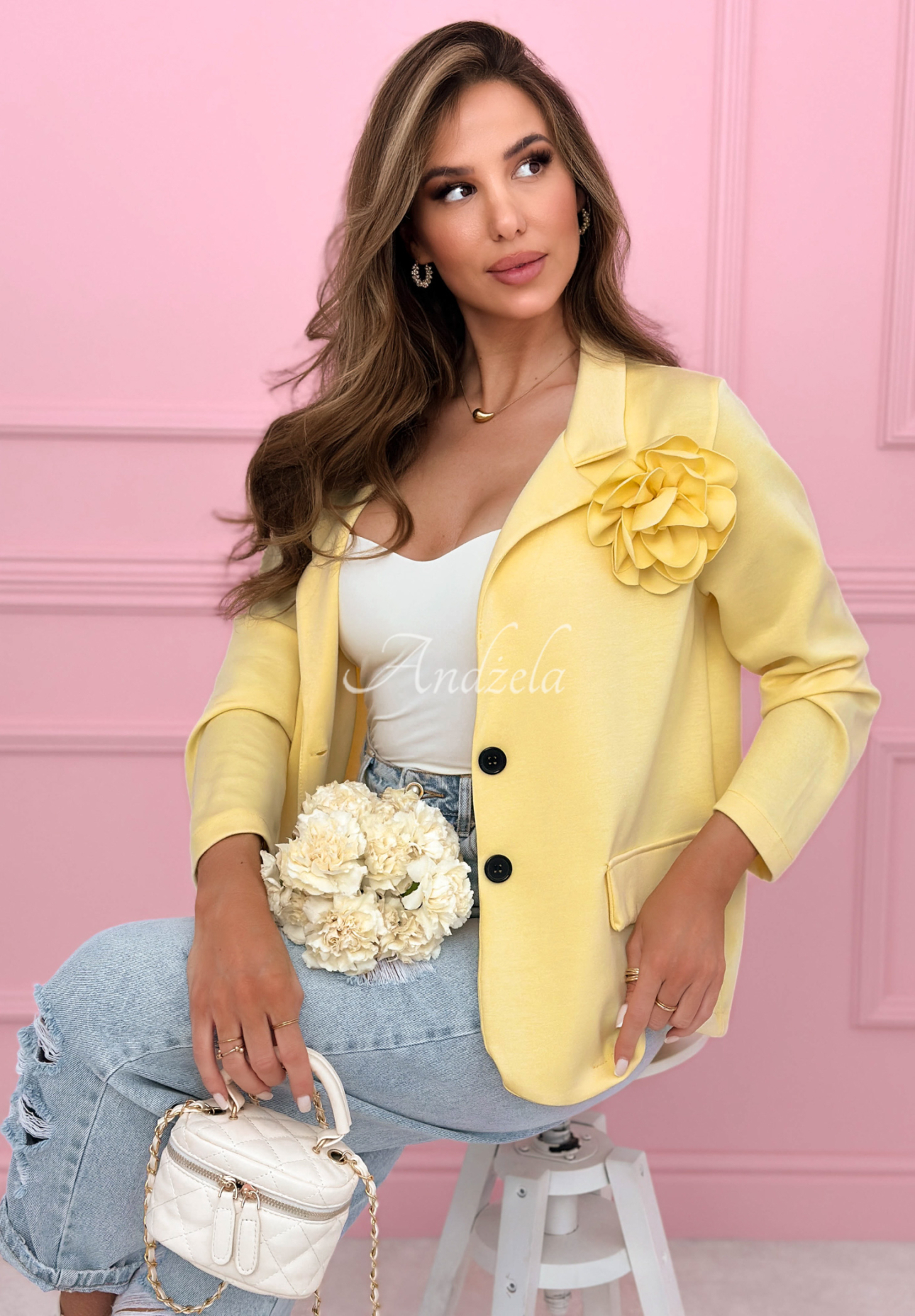 Blazer mit Rose und Viskose Elegant Rosalia Gelb