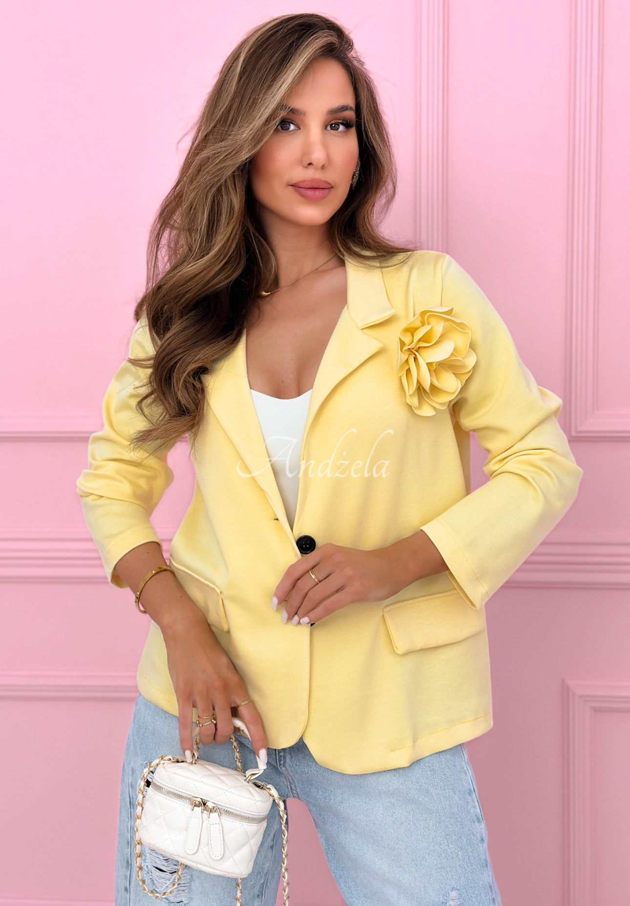 Blazer with rose and butter viscose Elegant Rosalia yellow