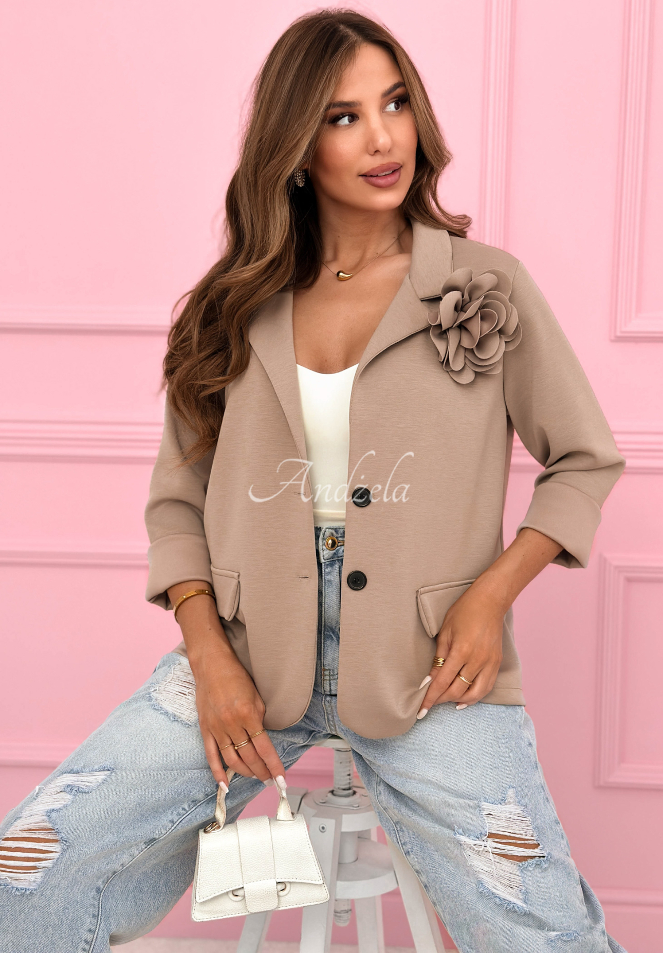 Blazer mit Rose und Viskose Elegant Rosalia Mokkafarben