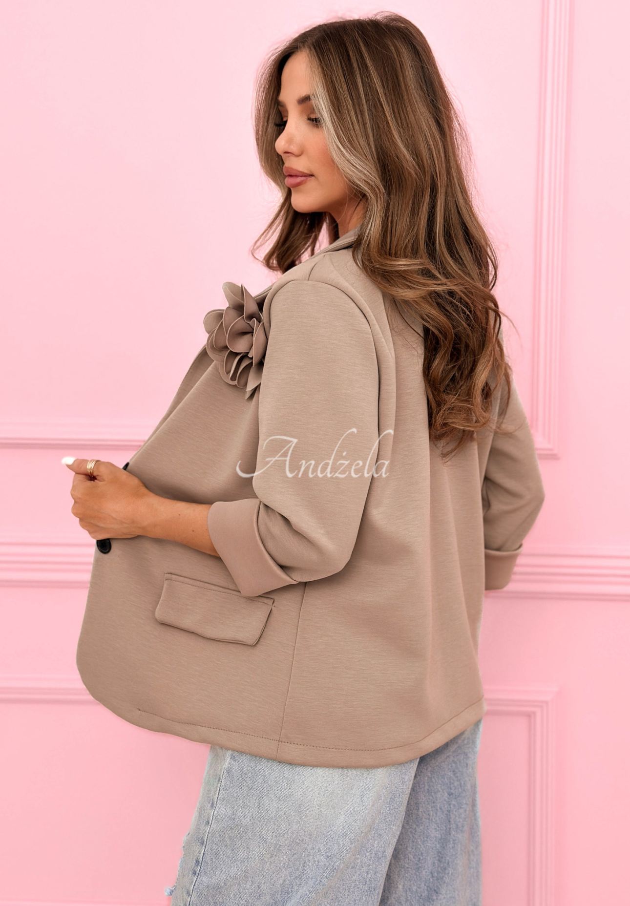 Blazer mit Rose und Viskose Elegant Rosalia Mokkafarben