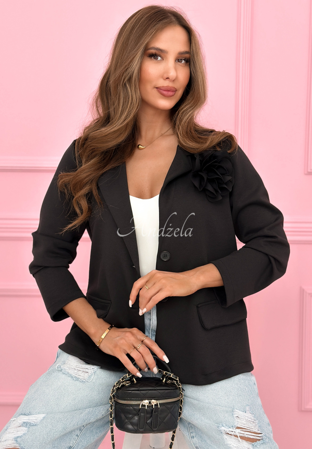 Blazer mit Rose und Viskose Elegant Rosalia Schwarz