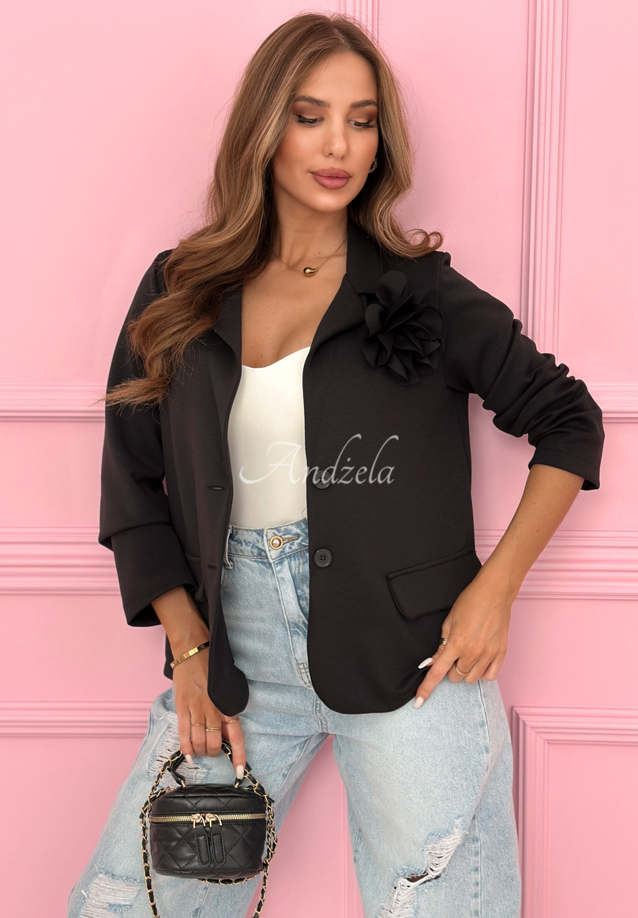Blazer mit Rose und Viskose Elegant Rosalia Schwarz