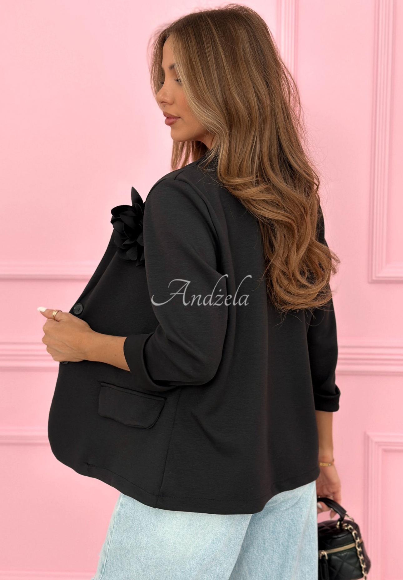 Blazer mit Rose und Viskose Elegant Rosalia Schwarz