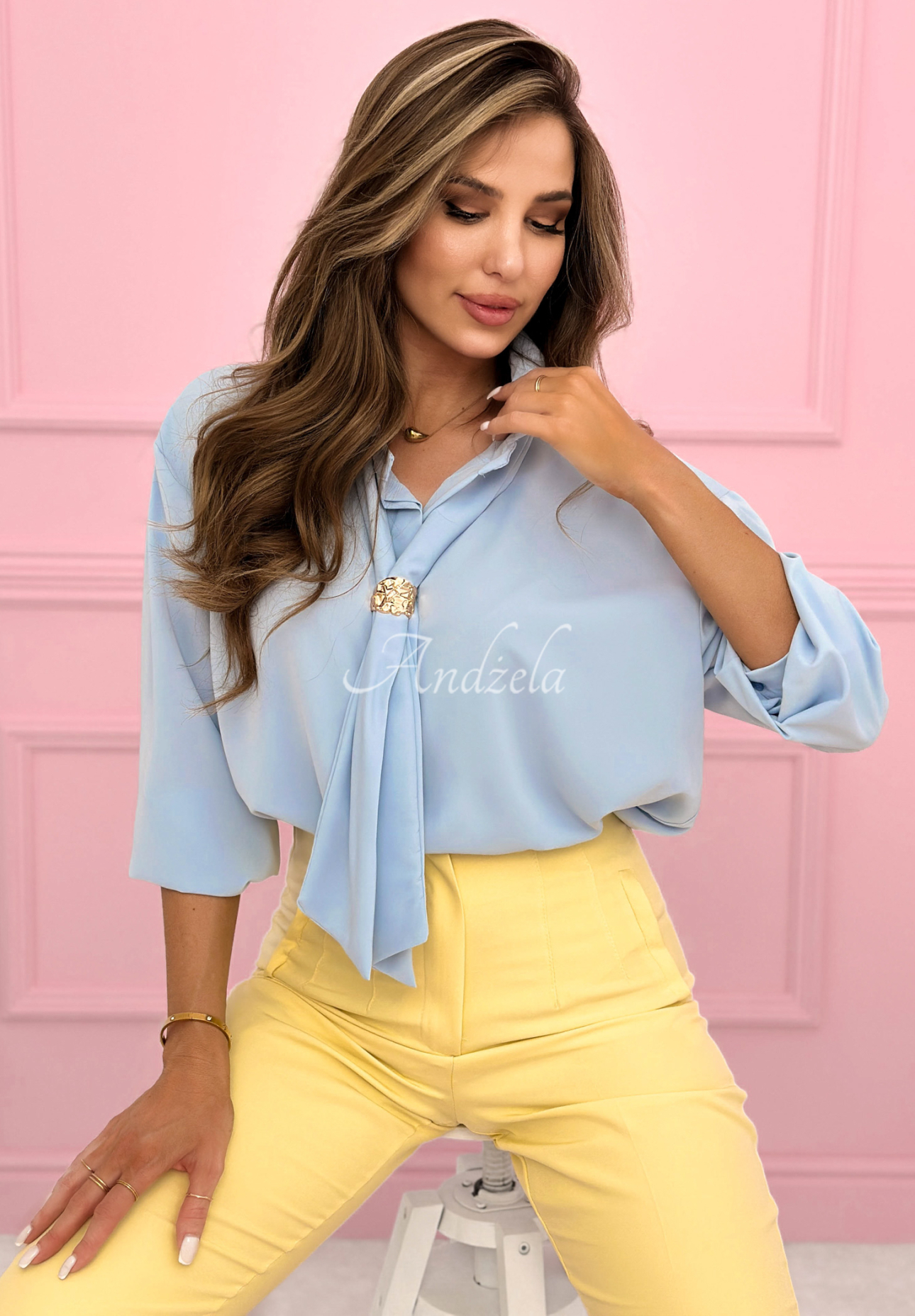 Elegantes Hemd mit Bindung Fresh Tulips Himmelblau