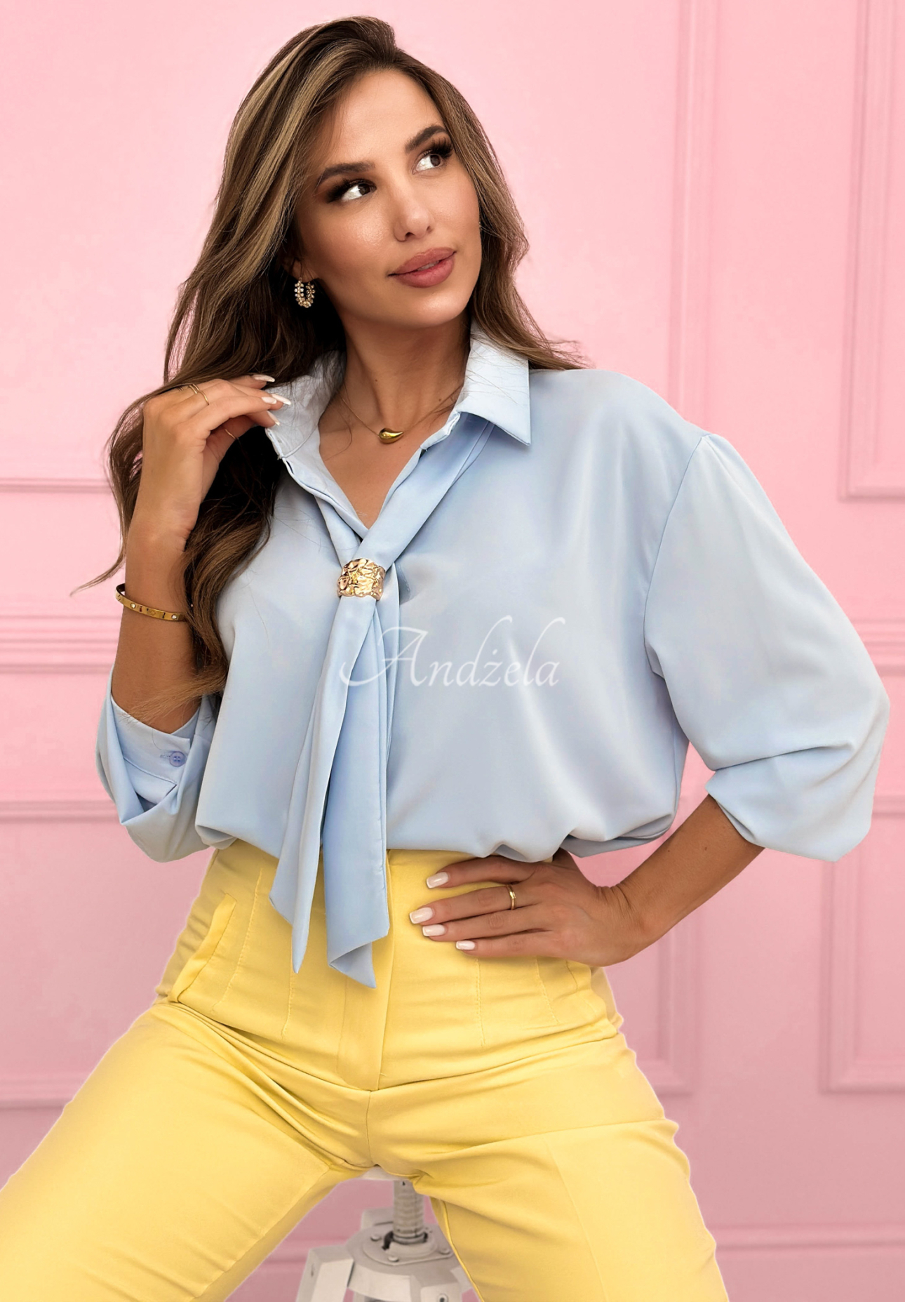 Elegantes Hemd mit Bindung Fresh Tulips Himmelblau