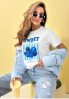 T-shirt z nadrukiem Sweet Goodness biało-niebieski