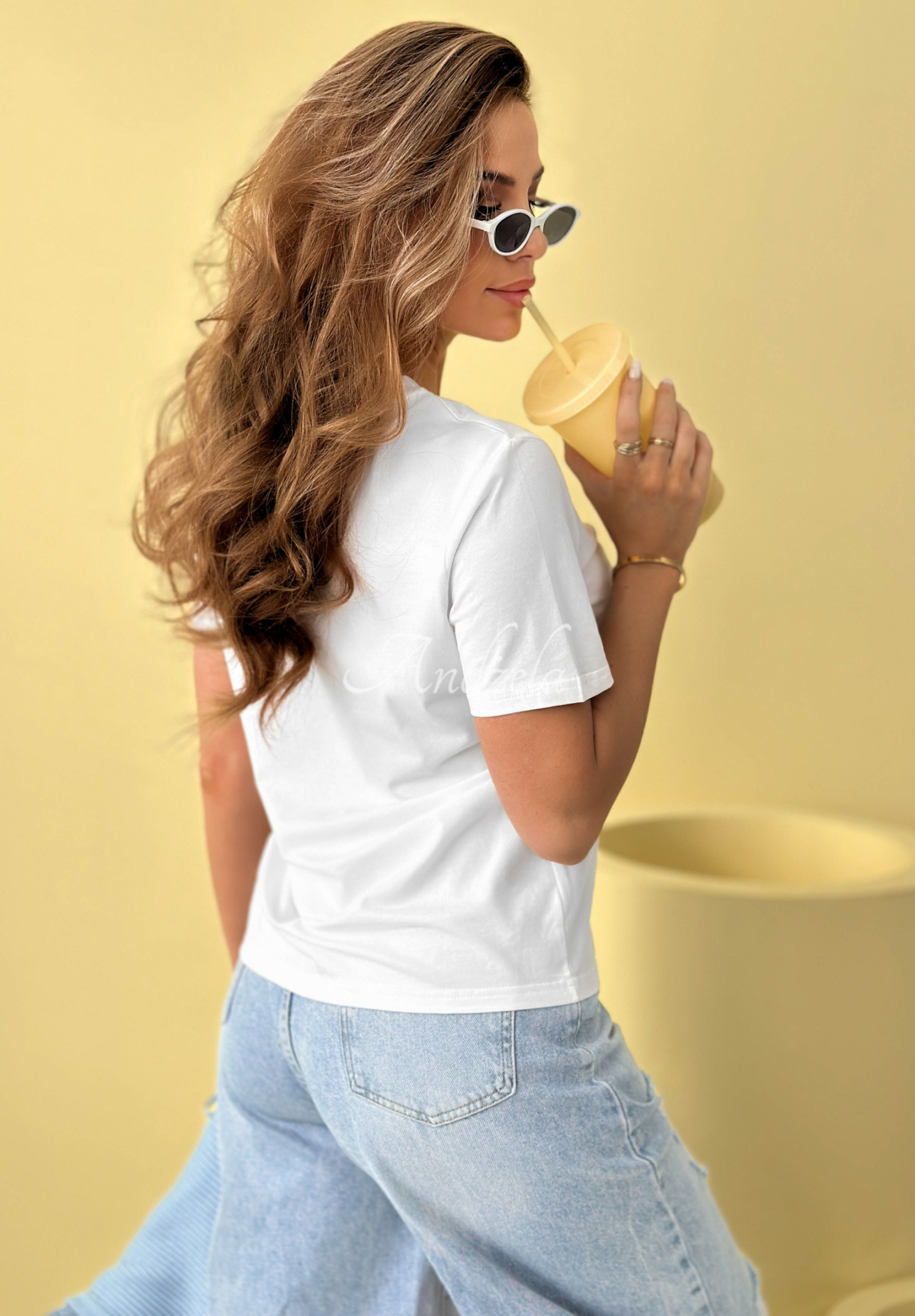 Baumwoll-T-Shirt mit Aufdruck Sweet Goodness weiß-Blau