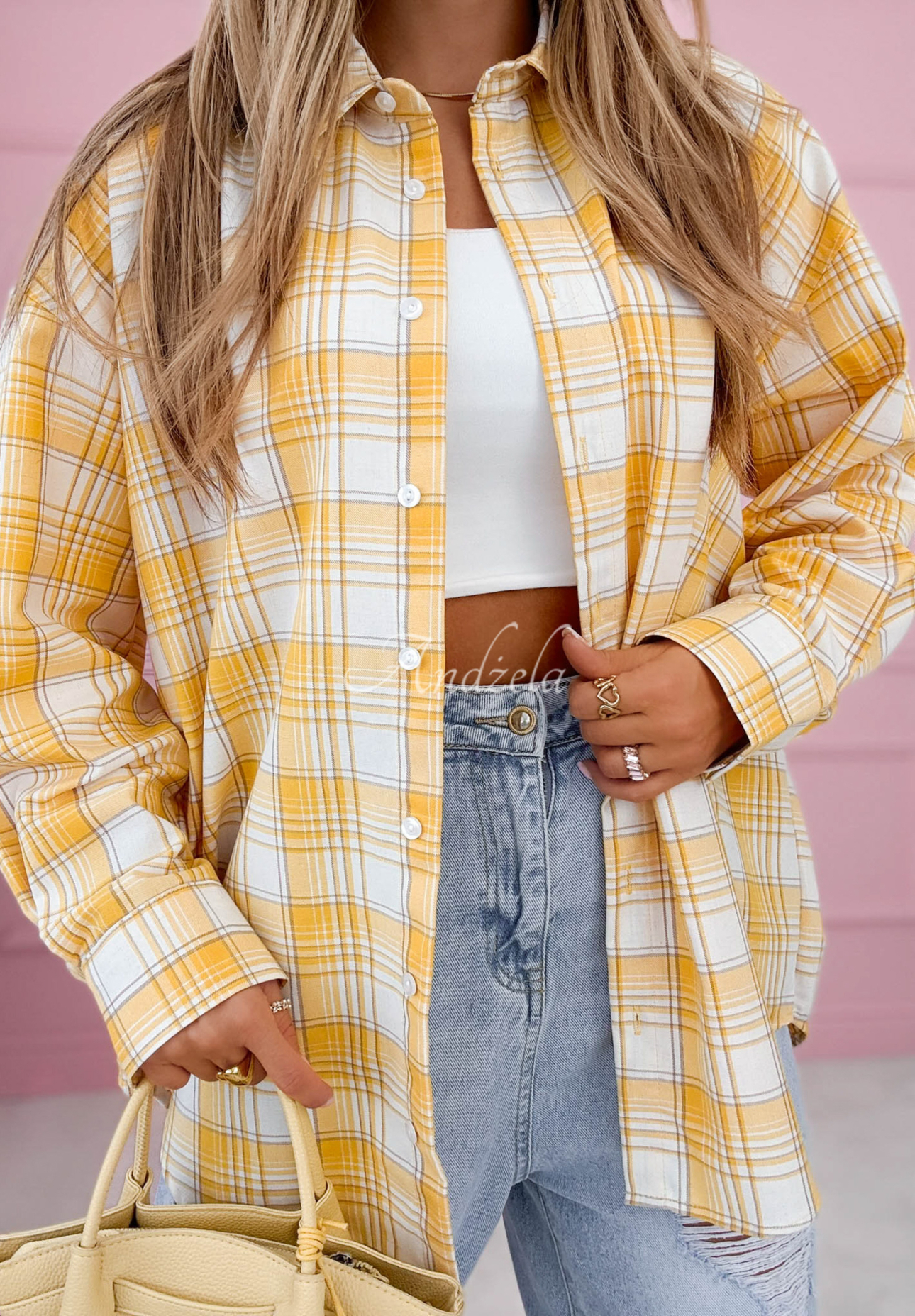 Jessica yellow cotton plaid shirt