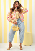 Kwiecista kurtka ze stójką Garden Of Flowers różowo-żółta