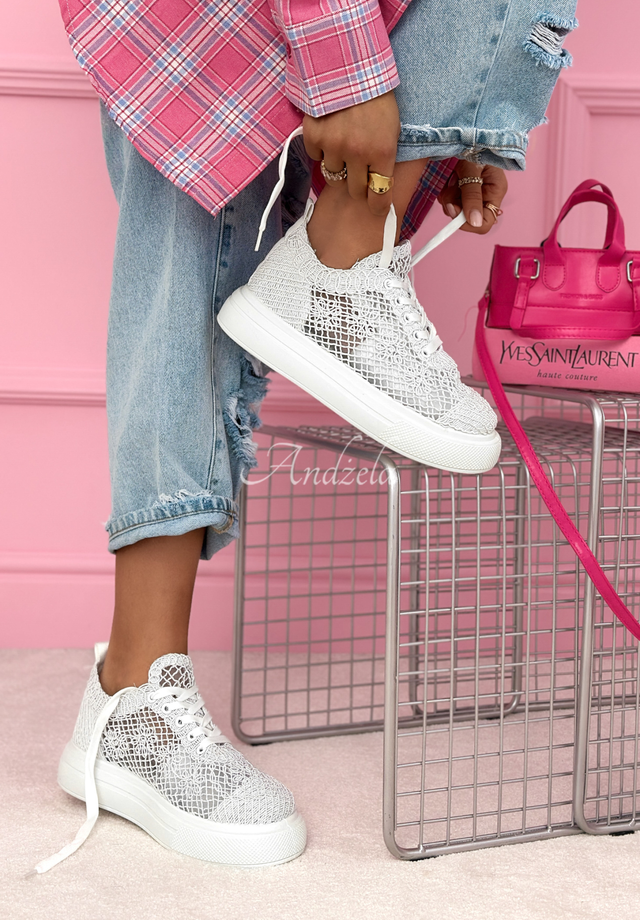 Heidi white lace sneakers