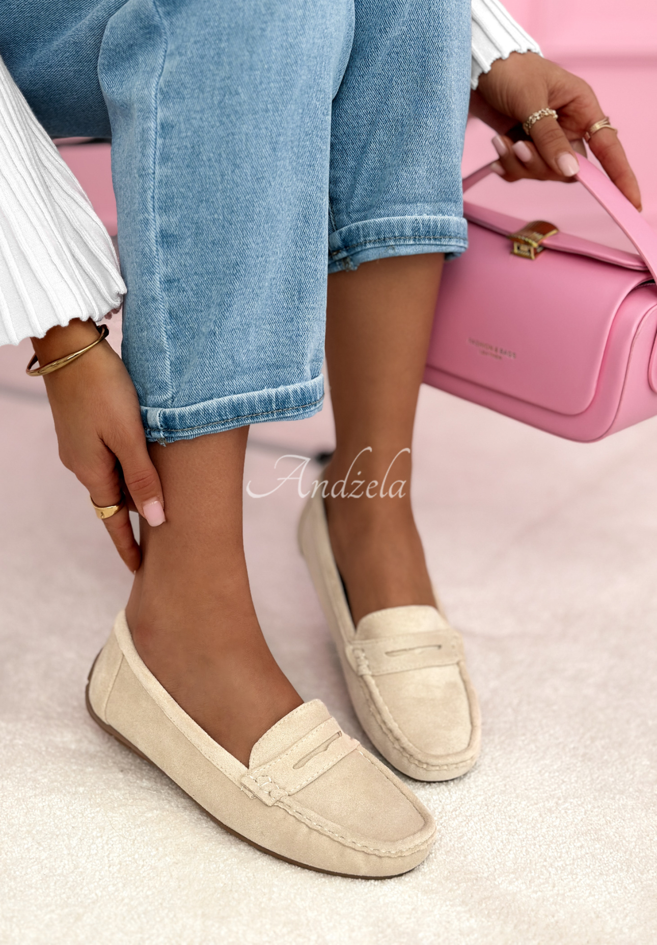 Veloursleder-Loafer Nadine Beige