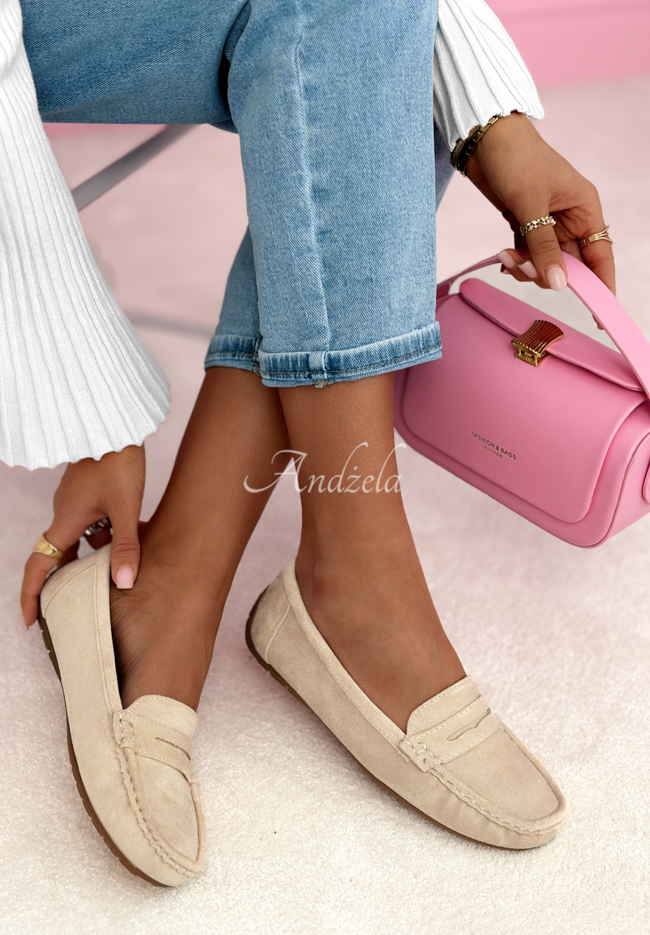 Veloursleder-Loafer Nadine Beige