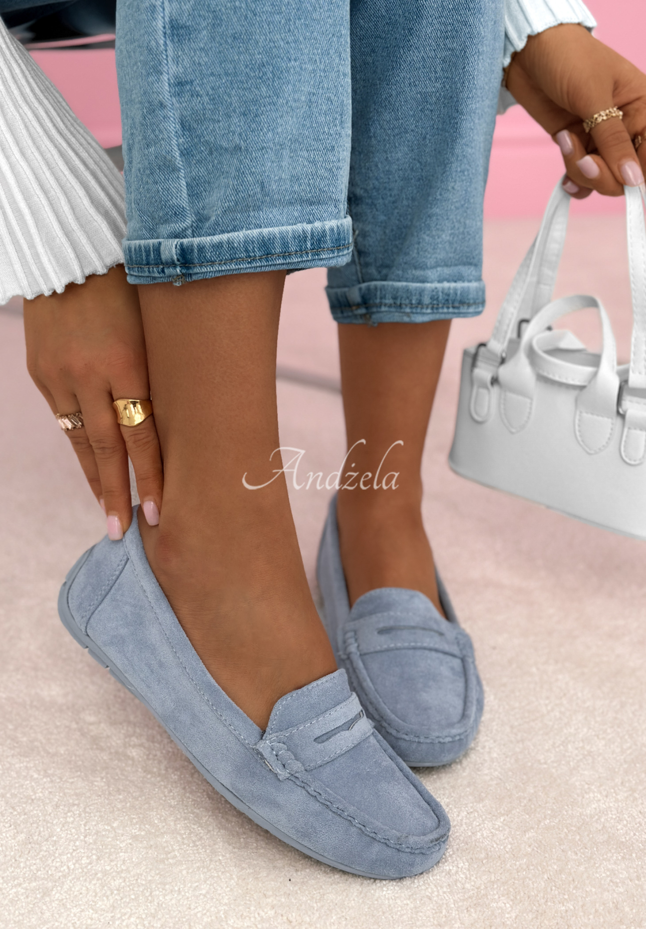 Veloursleder-Loafer Nadine Himmelblau