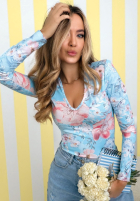 Kwiecista Bluse z dekoltem Camellia Fuchsia