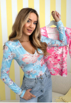 Kwiecista Bluse z dekoltem Camellia Fuchsia