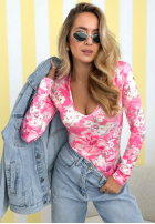 Kwiecista Bluse z dekoltem Camellia Fuchsia