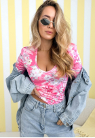 Kwiecista Bluse z dekoltem Camellia Fuchsia