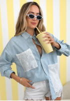 Jeans Hemd z koronką Side To Side Hellblau