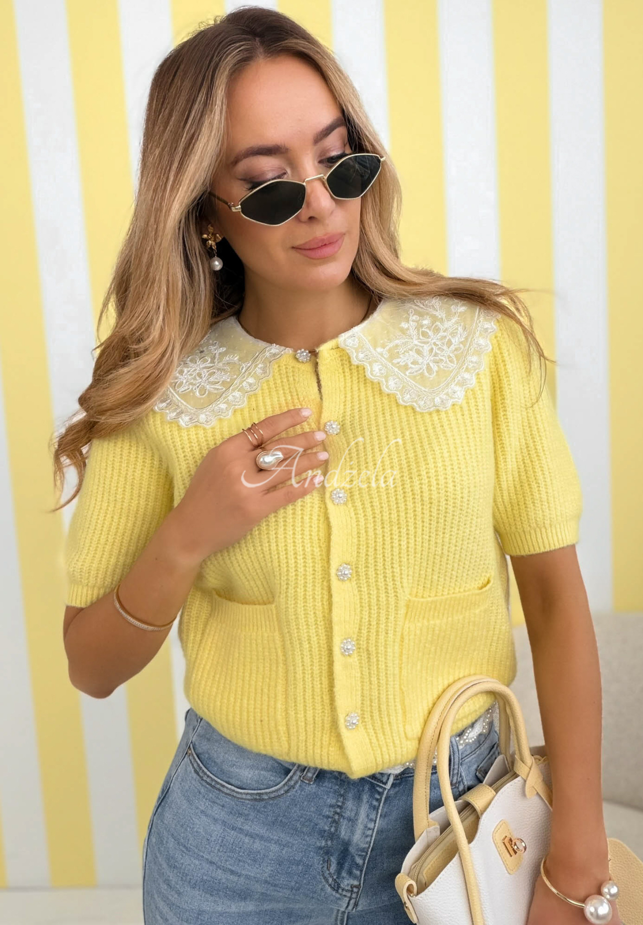 Pullover mit Spitzenkragen Oh Sweet Lace Gelb