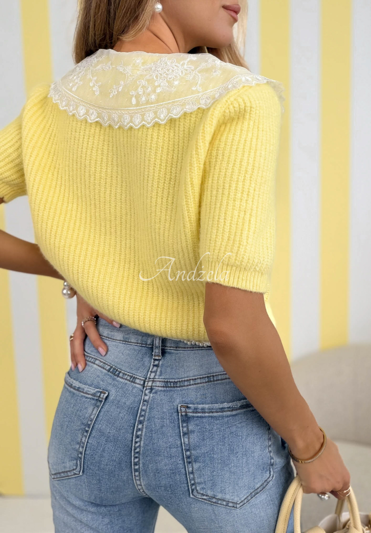 Pullover mit Spitzenkragen Oh Sweet Lace Gelb