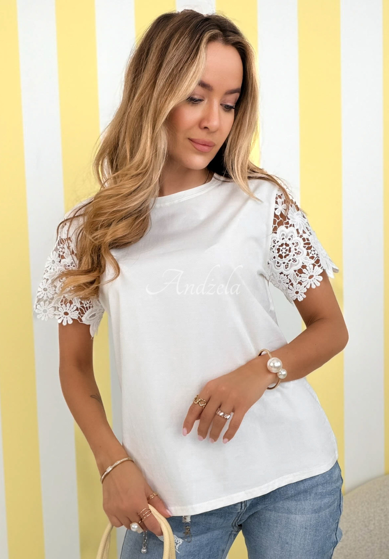 T-Shirt mit Spitzenärmeln Mrs Delacey Weiß