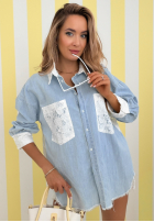 Jeans Hemd z koronką We Look Alike Hellblau