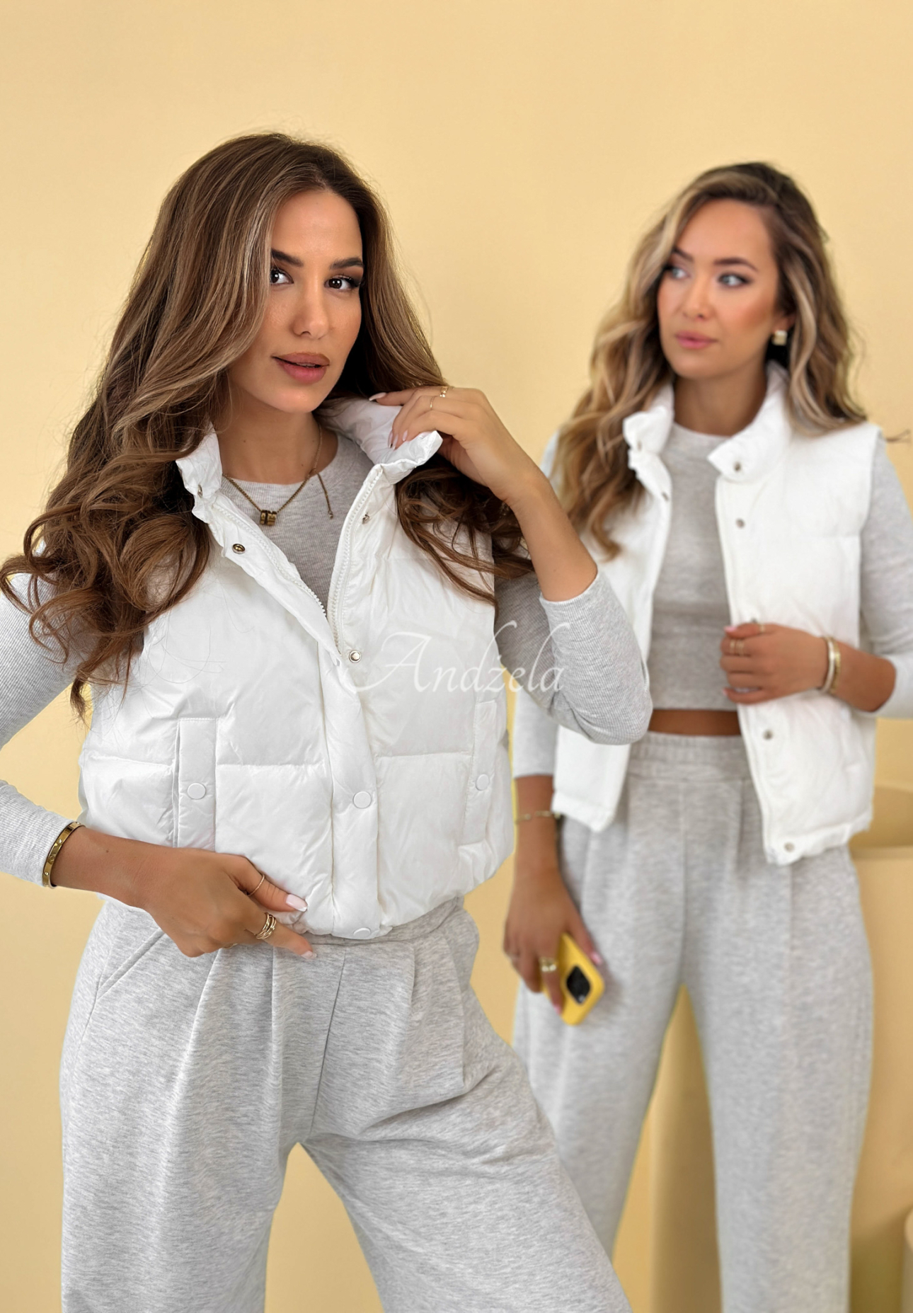 Kurze Daunenweste Veronica Ecru