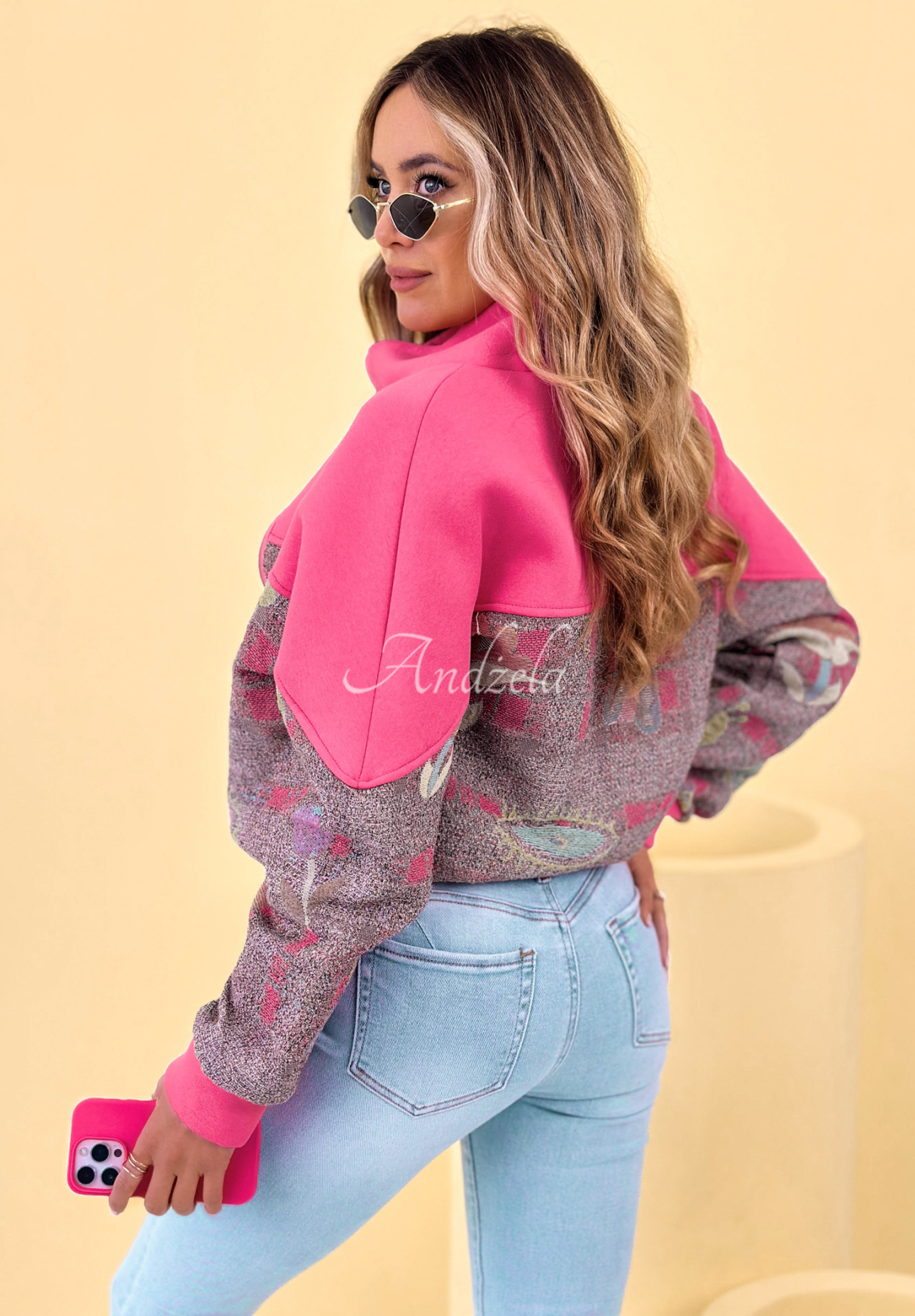 Gemustertes Sweatshirt aus Baumwolle mit Stehkragen Alice Fuchsia