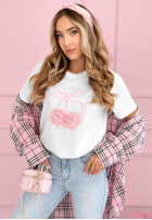 Baumwoll T-Shirt mit Aufdruck Pink Bow Weiß