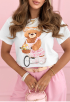 Bawełniany T-shirt z misiem Bicycle Bear biało-różowy