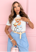 Bawełniany T-Shirt z misiem Bicycle Bear biało-Himmelblau
