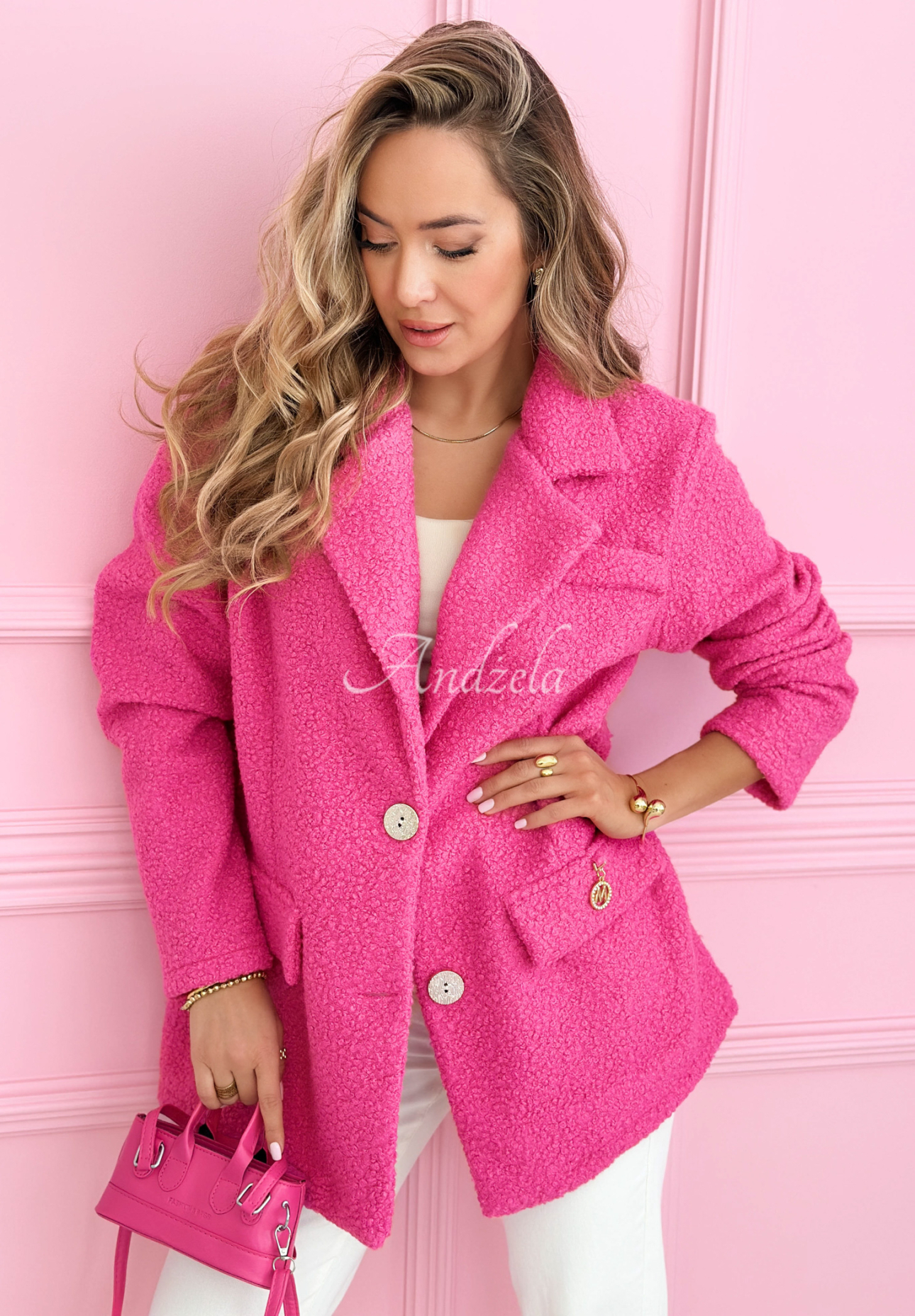 Schaffellmantel mit Kragen Ingrid Fuchsia