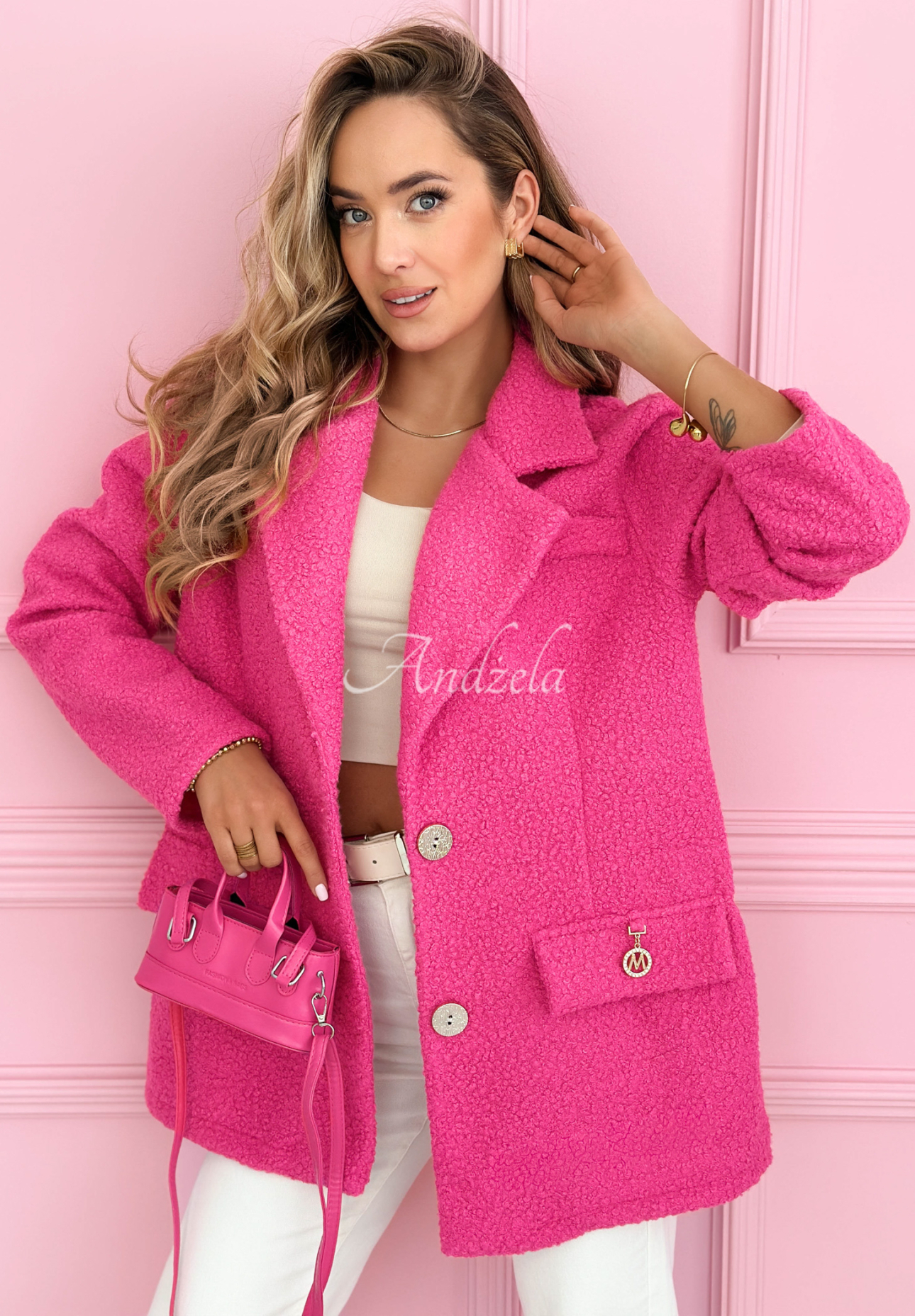 Ingrid fuchsia sheepskin coat with collar