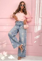 Spodnie jeansowe wide leg w kwiaty Florimel jasnoniebieskie