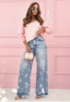 Hose Jeans wide leg w kwiaty Florimel Hellblau