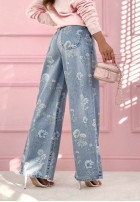 Hose Jeans wide leg w kwiaty Florimel Hellblau