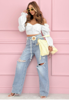 Hose Jeans wide leg z przetarciami Morgan Blau