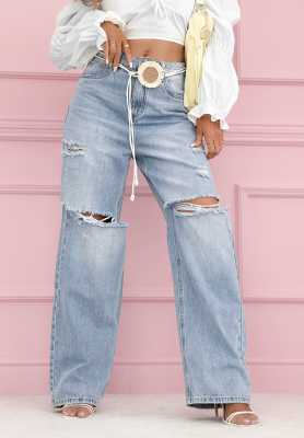 Morgan blue wide-leg jeans with abrasions