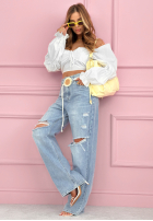 Hose Jeans wide leg z przetarciami Morgan Blau