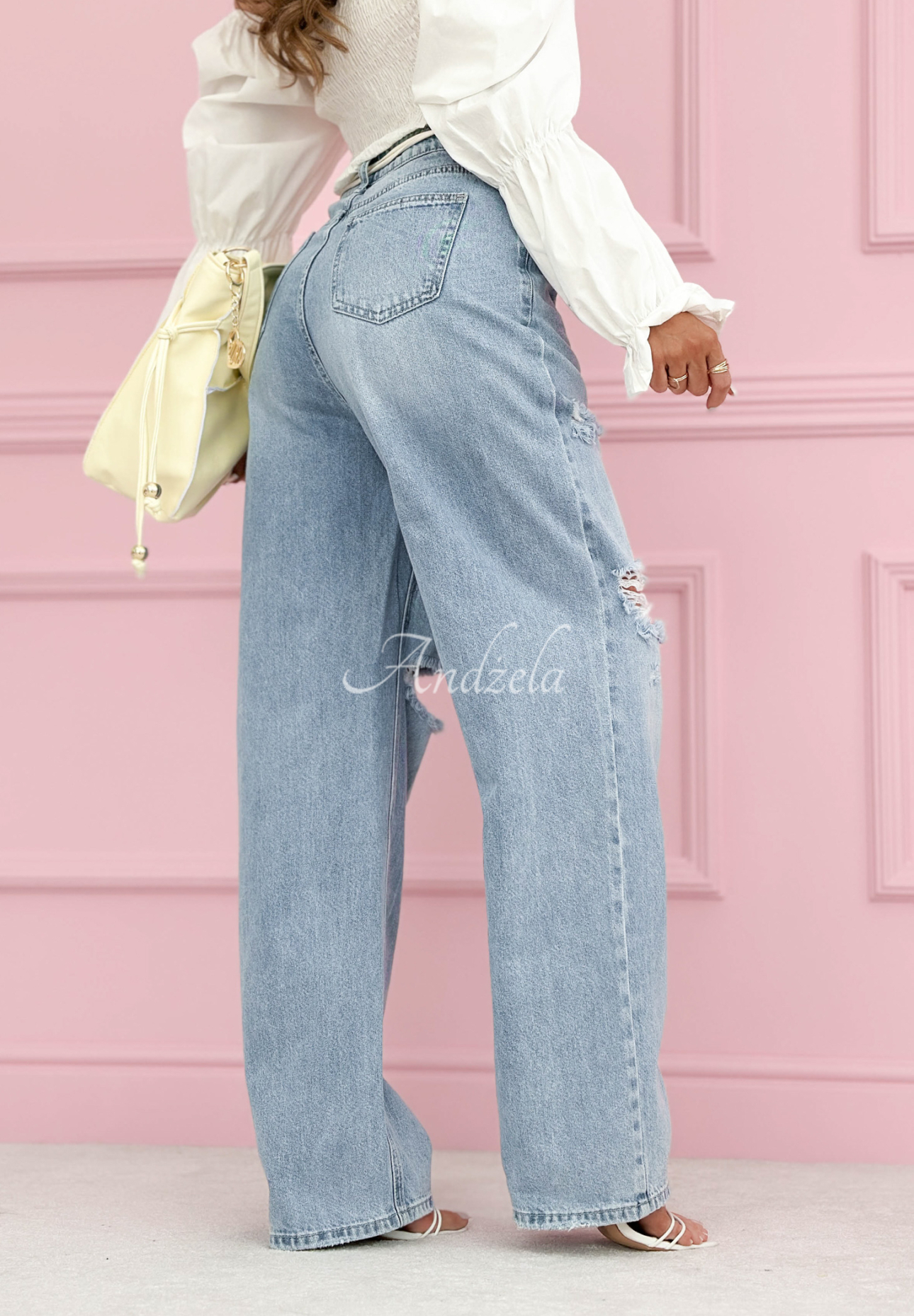 Wide-leg Jeans mit Abschürfungen Morgan Blau