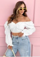 Krótka bluzka z bufiastymi rękawami Carmen biała