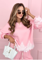 Komplet dresowy z koronką Lace Trace różowy