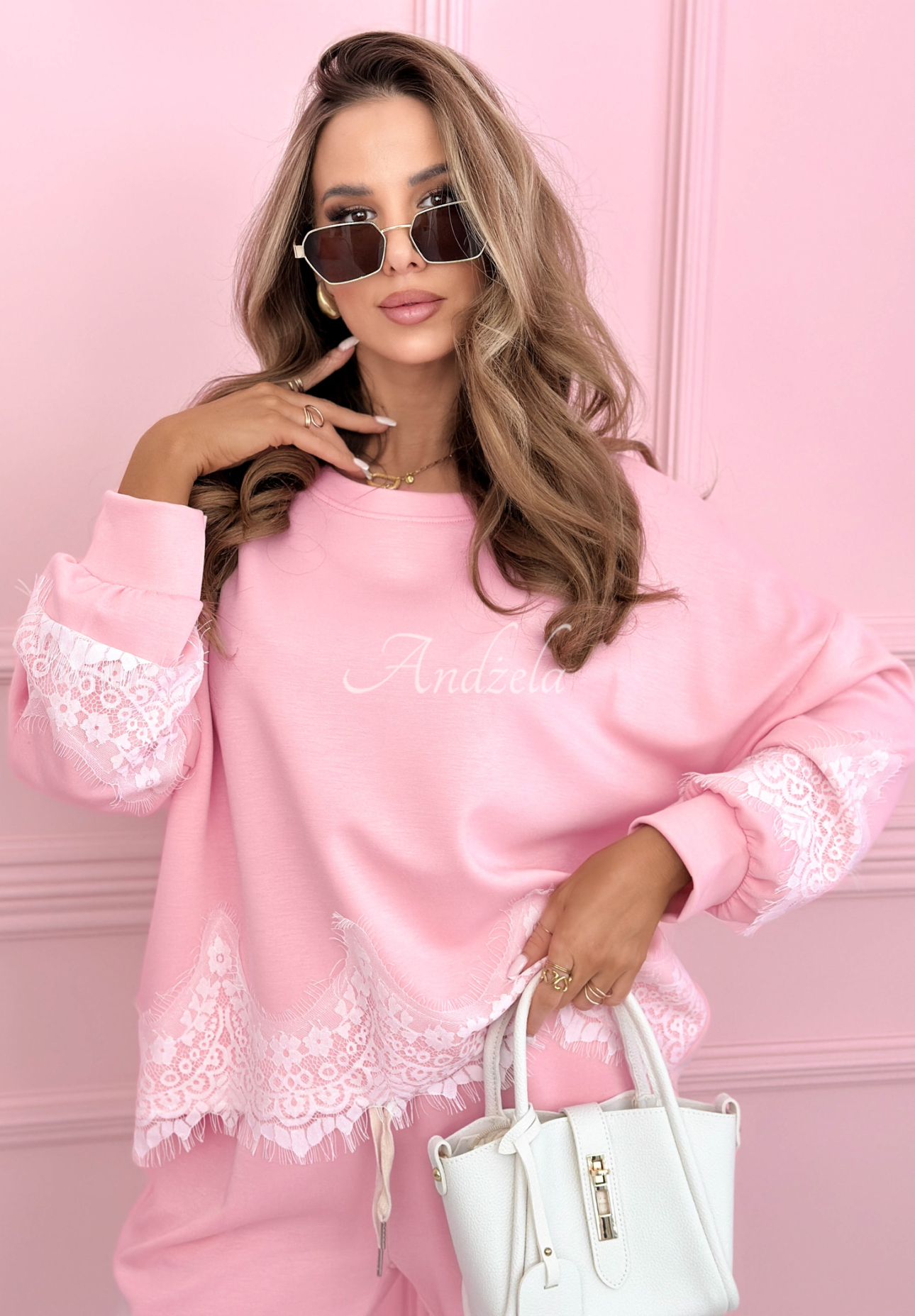 Trainingsanzug-Set aus Viskose mit Spitze Lace Trace Rosa