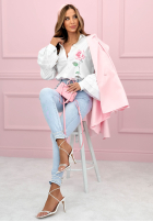 Bawełniana Hemd z falbankami i haftowaną różą Rosy Declaration Weiß