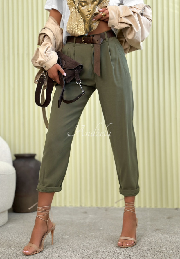 Elegante Mom-Fit-Hose aus Viskose mit G&uuml;rtel Never Limit Yourself Khaki