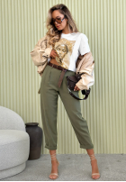 Eleganckie spodnie wide leg z paskiem Begin Doing khaki