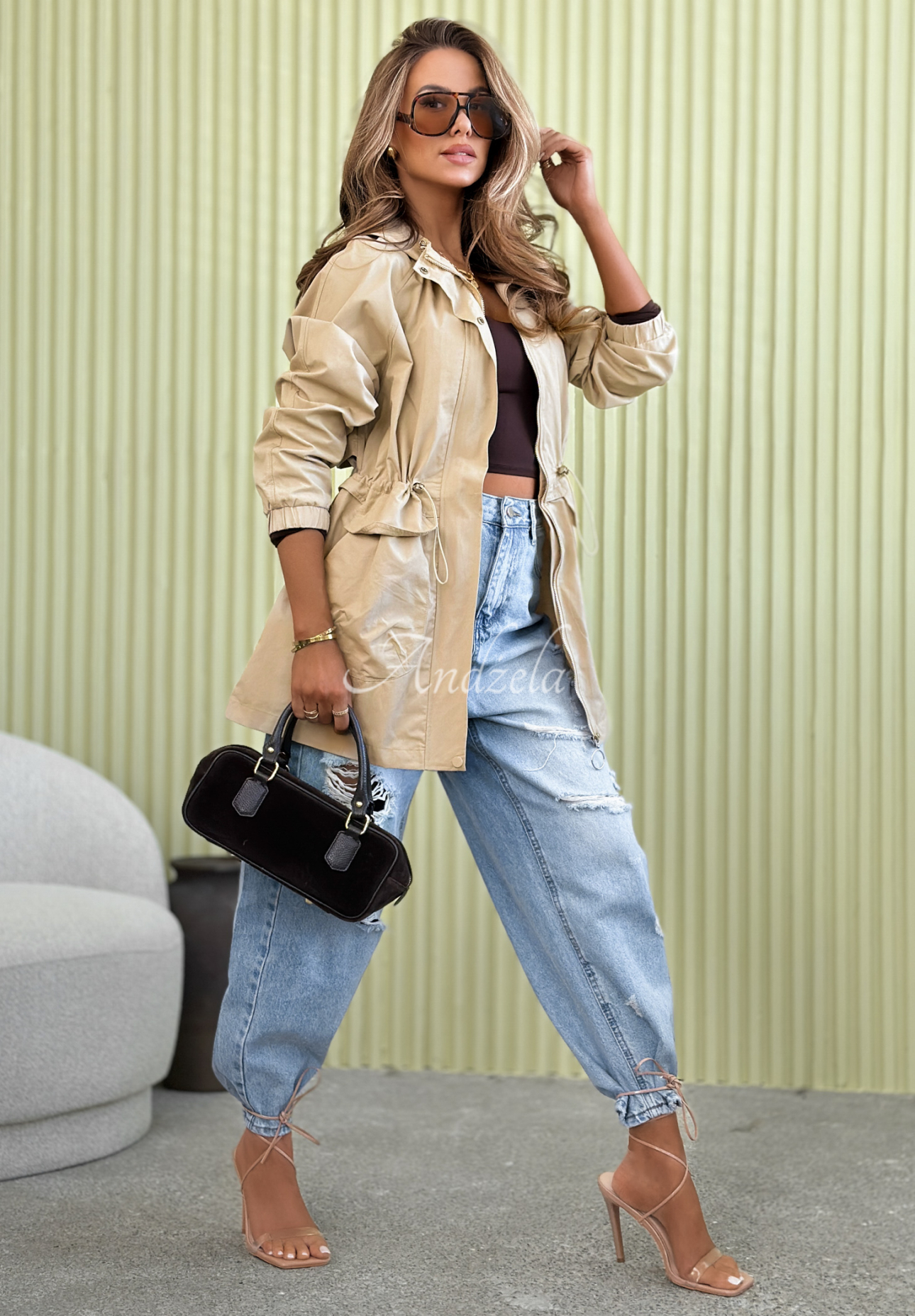 Leichter Baumwollparka mit Kapuze Look Beyond Beige