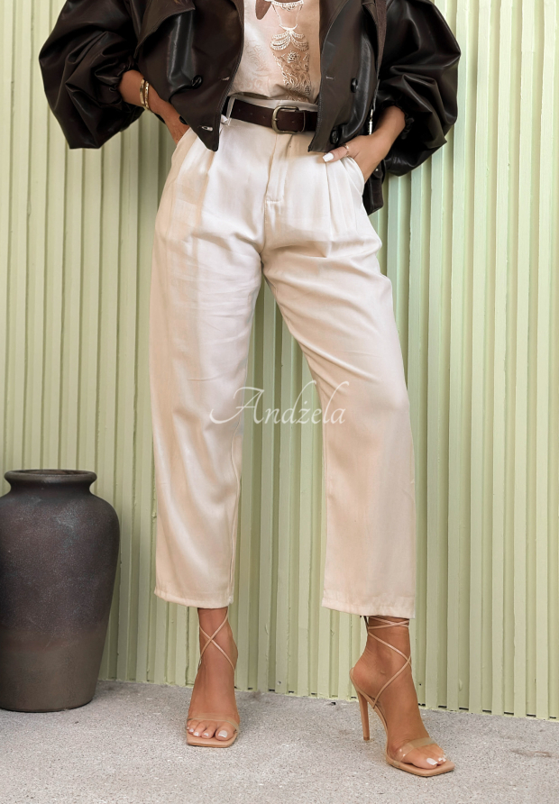 Elegante Mom-Fit-Hose aus Viskose mit G&uuml;rtel Never Limit Yourself Beige
