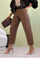 Eleganckie spodnie wide leg z paskiem Begin Doing czekoladowe